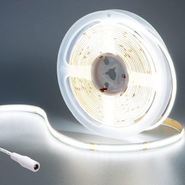 KXZM 24V COB LED Strip Light Cool White 6000K 2400LEDs 16.4ft(5M) CRI 93+ 4500lm Uniform Glow Dotless Flexible IP20 Not Waterproof LED Tape Lights for DIY Bedroom Kitchen Home Decor(No Power Supply)