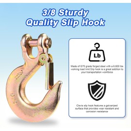 Leero 3/8'' Clevis Slip Hook with Safety Latch, 18,000 Lbs Capacity G70 Hook for Towing and Chain, Heavy Duty Forged Steel Tow Winch Hook for Trailer Truck Transport(4 Pack)