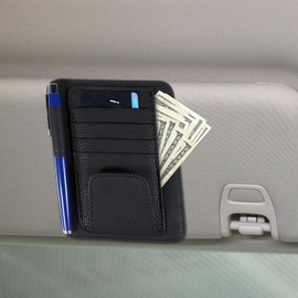 Organizador para parasol de coche, pequeño organizador de parasol de coche de cuero y soporte para tarjeta de seguro, bolsillo de almacenamiento multifuncional para interior de auto para tarjeta