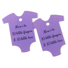 Baby Shower Favor Tags - Here's to 10 Little Fingers and 10 Little Toes (Set of 15) (Purple)