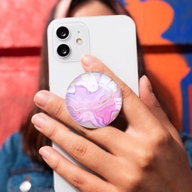 Ksadiye Clear Phone Grip with Expanding Kickstand,Cell Phone Collapsible Stand Purple Gold Marble Design for Smartphones
