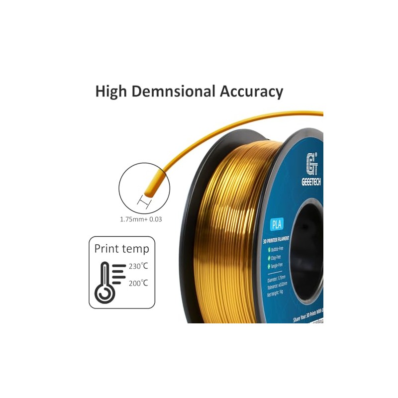 Geeetech Silk PLA Filament 1.75mm for 3D Printer, Metal-Like Shiny
