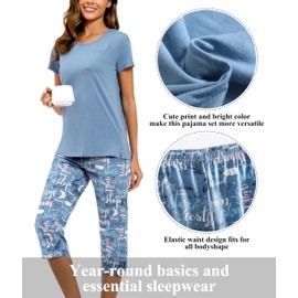PNAEONG Women Pajama Set Sleepwear Tops with Capri Pants Casual and Fun Prints Pajama Sets C Good Night M