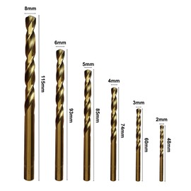 HSS-Cobalt Metal Drill Bit Set 6 PCS M35 5% Cobalt Drill Bits Hss-G Metal for Stainless Steel Iron etc（2/3/4/5/6/8mm)