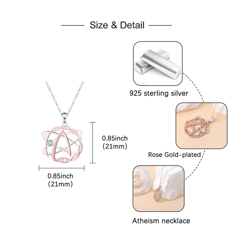 Atheist Necklace S925 Sterling Silver: Atheism Sign Pendant Science Jewelry