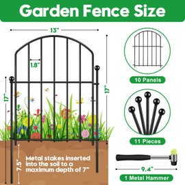 Decorative Garden Fence 17in (H) x15ft (L), Arched Rustproof Metal No Dig Fence for Dogs & Rabbit, Ornamental Animal Barrier for Flower Beds, Border Panels Fencing for Yard & Patio Outdoor Decor