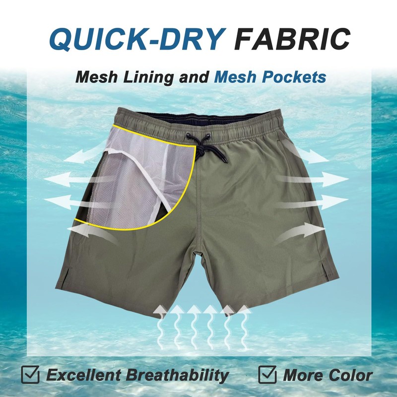 Men's Swimming Trunks with Zip Pocket, Quick-Drying Breathable Swimming Trunks