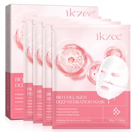 Bio Collagen Deep Hydration Mask, Anti Aging and Rejuvinating Sheets for Fine Lines & Wrinkles, Soothing & Hydrating Overnight Hydrogel Mask, Pore Minimizing, Elasticity Improvement, 4pcs