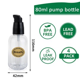 Apstaqeoo 4Pcs 80Ml Travel Bottles Plastic Pump Bottle Dispenser for Toiletries, Empty Refillable Lotion Bottle TSA Approved Travel Container with Funnel & Labels for Liquid Shampoo Cosmetic (Clear)