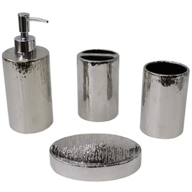 Blue Donuts Bathroom Accessories Set, Toothbrush Holder, Soap Dispenser, Silver, Ceramic, 4 Piece