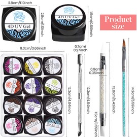 Kalolary Sculpture Carved Nail Gel Set, 12 Color Sculpture Carved Gel Nail Polish with 1pcs Nail Art Sculpture Pen, 1pcs Double-ended Nail Cuticle Pusher Cutter and a Nail Carving Brush