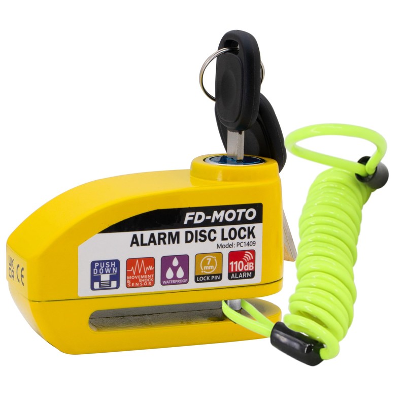 FD-MOTO Alarm Disc Lock & Reminder Cable Yellow