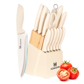 Howashin White Knife Set, 14 Pieces Kitchen Knife Set with Knife Sharpener, Knife Set with Block, High Carbon German Stainless Steel Knives Set