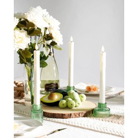 Homemory Colorful Glass Candle Holders, 3 Pcs Green Tea Light Holders, Taper Glass Candlestick Holder, Votive Candle Holders for Tables Wedding Centerpieces, Shabbat, Home Decor, Christmas