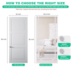 MYPIN Reinforced Cat Screen Door, 35.5X82 Heavy Duty Pets Proof Screen Door with Bilateral Zipper, Prevent Dogs Cats Running Out from Home, Bedroom, Living Room, Kitchen Patio Doo