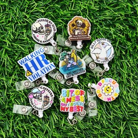 8 Pcs Funny Nurse Retractable Badge Reel Accessories Set Cute Fun Nursing Healthcare Medical Badge Holder Pack Xray Skeleton Coffee Silly Goose Doctor Social Worker Badge Clip RN CNA ID Tag Card