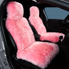 OGLAND Fluffy Sheepskin Fur Car Seat Cover, Universal Size Soft Long Wool Car Seat Cushion for Adult Man Women, 1 Front Seat(Pink)