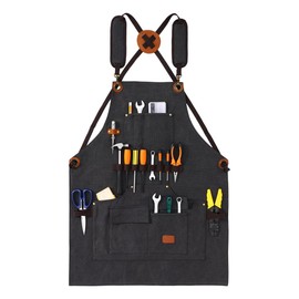 Lusanville Aprons for Men, Heavy Duty Waxed Canvas Tool Apron, Work Apron with multi Tool Pockets, Adjustable S to XXXL Cross Back Apron, Workshop & Woodworking Apron, Utility Work Aprons for Men