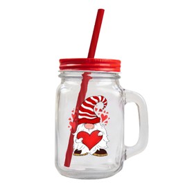Widdle Gifts Valentines Mason Glass Jar Handle and Straw - Gonk