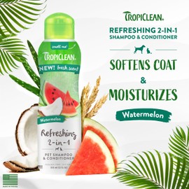 TropiClean Refreshing 2-in-1 Shampoo and Conditioner for Cats and Dogs, Watermelon | Grooming for Cats and Dogs | 355 ml