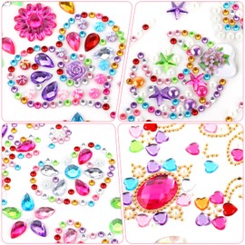 cobee 8 Sheets Gem Stickers Jewels for Crafts, Stick on Gems Rhinestones for Kids, Self Adhesive Jewels Stickers for DIY Face Gems Makeup
