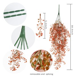 RECUTMS Artificial Hanging Plants 4 Pcs Fake Ferns Artificial Plants Large Faux Hanging Plant Wall Plants Fake Ivy Room Home Garden Wedding Party Indoor Outdoor Decor（Orange1）