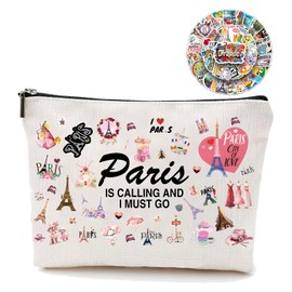 SportsLiking Paris-Themed Makeup Bag & 50 Stickers – Perfect Paris Gift Set for Women, Paris Gifts, French Souvenir, Paris Lovers, and Paris Themed Gifts