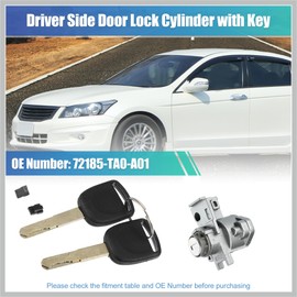RATCHROLL 1 Set Door Lock Cylinder Set Kit with 2 Keys for Honda Accord 2008-2012 LH Front Left Driver Side Door Lock Set Tumbler with Key 72185-TA0-A01 72185TA0A01 Replacement Car Parts