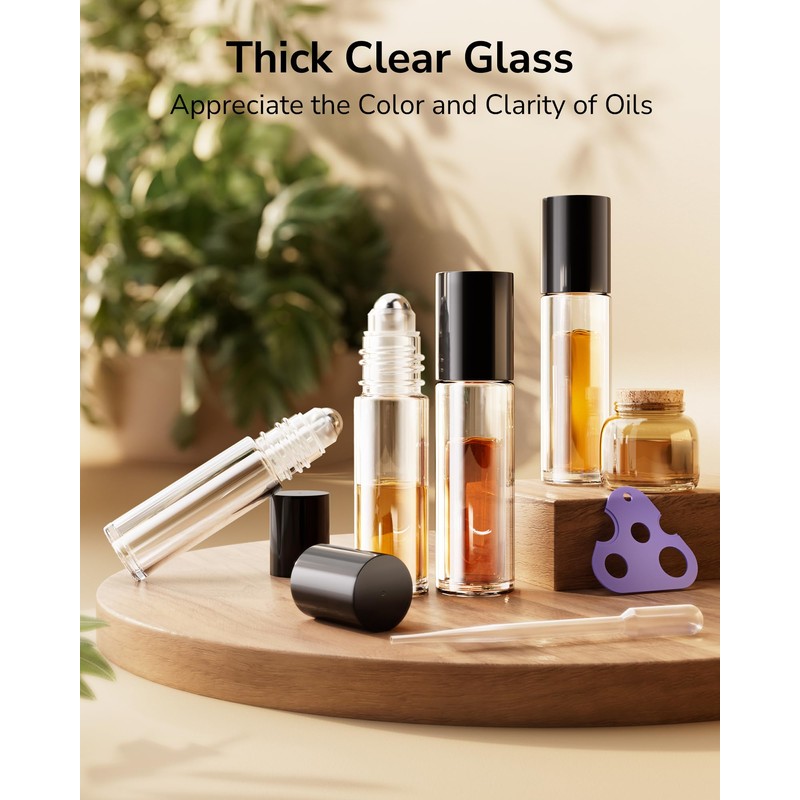 ULG 24-Pack Essential Oil Roller Bottles 10ml, Empty Bottles with