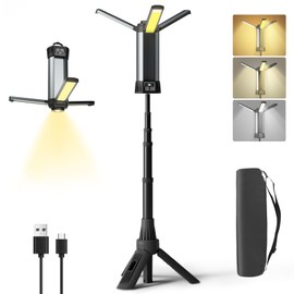 Rechargeable Work Light with Stand, Outdoor LED Cordless Camping Light with Portable Telescopic Bracket, 3.7 Ft Tall 6AH Battery, 2000 Lumen Construction Lights with Carrying Bag