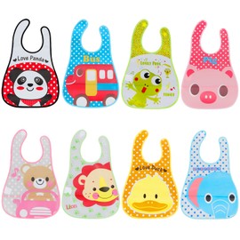 Lictin 8 Unisexos Baberos Impermeable EVA para Bebé con Dibujos Animados para Niños/Niñas de 6 Meses a 6 Años