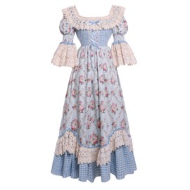 MT Vintage Victorian Dress Rococo Ball Gowns 19th Southern Belle Masquerade Costume Flare Sleeve Court Lolita Cosplay L Blue