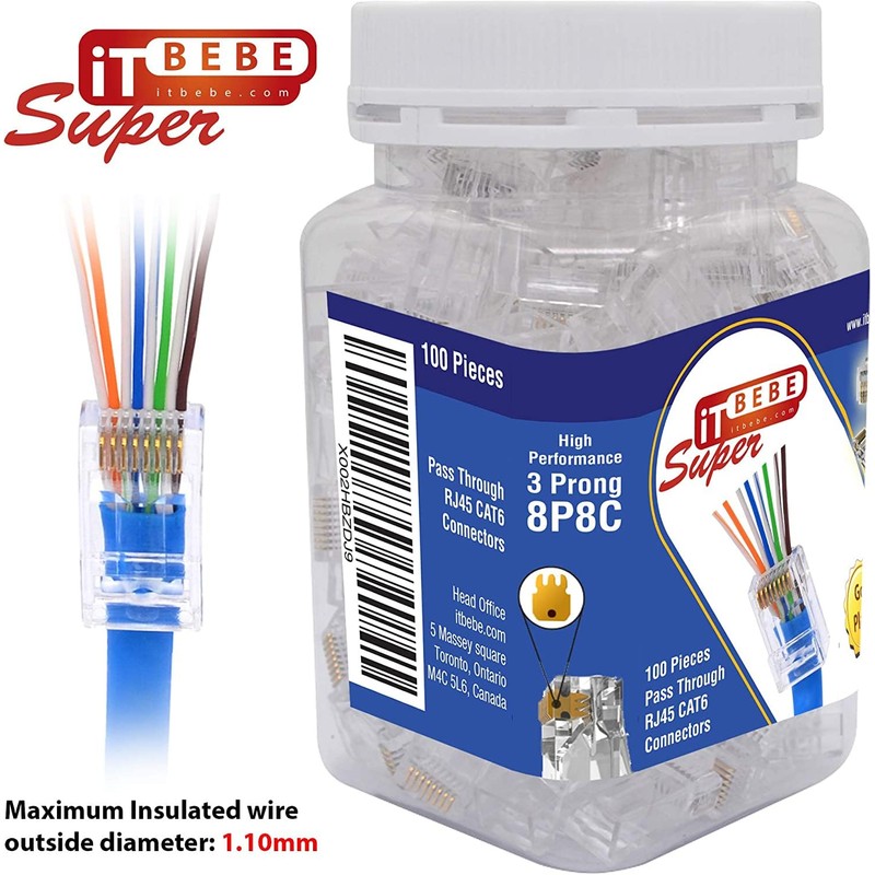 ITBEBE 300 Pieces RJ45 Cat6 Pass Through Connectors - Gold