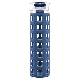 Ello Ello Syndicate 20oz Reusable Glass Water Bottle with One-Touch Leak Proof Flip Lid and Protective Non-Slip Silicone Sleeve and Carry Loop for Coffee, Tea and Water, BPA-free Dishwasher Safe, Bold Blue