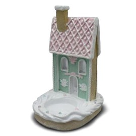 100 North GCA International Inc. Christmas Holiday Decorative Décor 6 Inch Resin Decorative Tealight Candle Holder, Pink and Green, Snowy House