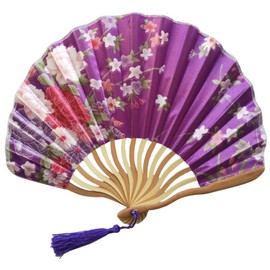1SourceTek Silk Hand Held Folding Fans 8.27 inches (21cm) Women Hand Held Folding Fans With a Fabric Sleeve Protection for Gifts - Chinese Retro Style (Dark Purple)