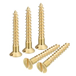 sourcing map Brass Wood Screws, 50Pcs M5 x 35mm Slotted Drive Flat Head Self Tapping Screw Countersunk for Woodworking Furniture