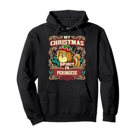 Pekingese My Christmas Spirit Dog Santa Claus Elf Gnome Pullover Hoodie