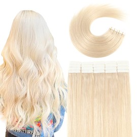 VINBAO Blonde Tape in Hair Extensions Human Hair 16 Inch Platiunm Blonde Hair Extensions Double Side Real Human Hair Silky Straight Hair Extensions Tape in for Women 20pcs 50g(tape#60-16Inch)