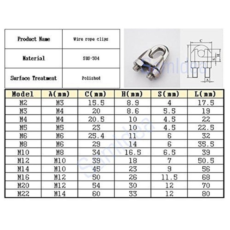Luomorgo M2 1/16" Wire Rope Cable Clip Clamp 304 Stainless