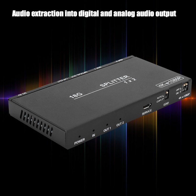 B12SA Black 1×2 HDMI 2.0 Splitter Aluminium Alloy with Scaler