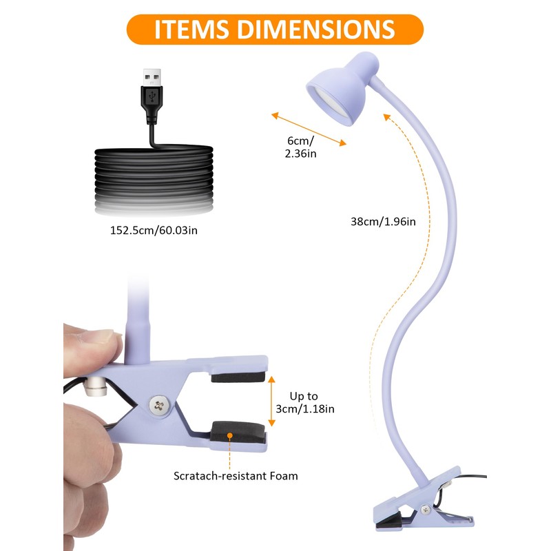 LiFMIRA Clip on Lamp USB Reading Light, 3 Color Modes,