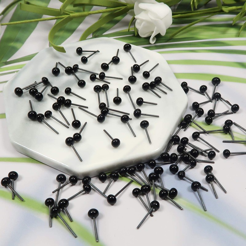 TOAOB 150pcs Black Glass Eyes 4mm Beans Needle Doll Eyeballs