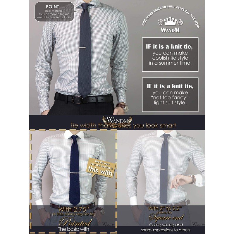 WANDM Men's Pointed Knit Tie Necktie Width 2.75 inches Washable