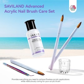SAVILAND Acrylic Nail Brush with Cleaner: Size 8,10,14 Professional Acrylic Brushes Makeup Brushes Cleaner Conditioner Nail Brush Cleaner Tool & Dappen Dish for Acrylics Nails Home Salon DIY
