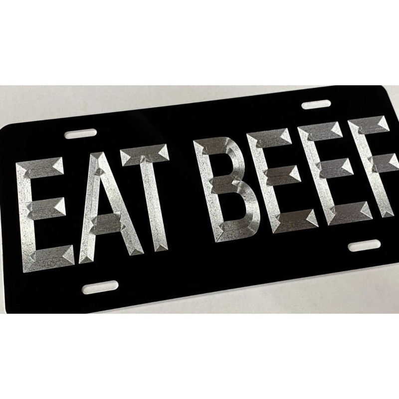 BLVD Silver Engraved Eat Beef Black Car Tag Diamond Etched