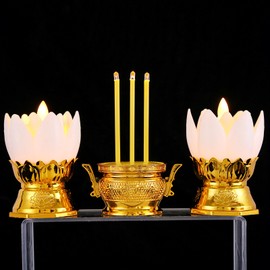 1 Set LED Lotus Simulation Candle Holder Electronic Luminous Candlestick Lamp Holder White