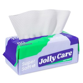 Jolly Care Disposable Face Towels, Face Towelette Disposable, Soft Makeup Remover Dry Wipes, Thick Facial Tissue for Women Cleansing, Skin Care, 7.8"×7.8", 80 Count (1 Pack)