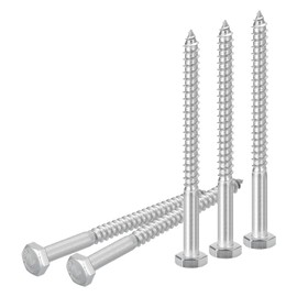 DTGN 1/4" x 4" Hex Lag Bolts - 10 Pack - for Woodworking, Furniture - 304 Stainless Steel Partial Thread Hexagon Head Lag Screws for Wood - Silver