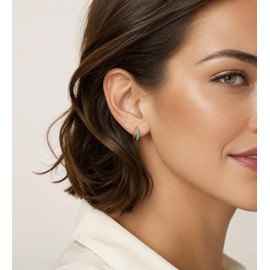 Gold Cross Hoop Earrings for Women Trendy 14K Gold Plated Small Huggie Earrings 20G Handmade Turquoise Hypoallergenic Cross Hoop Huggie Earrings (8mm, Turquoise)